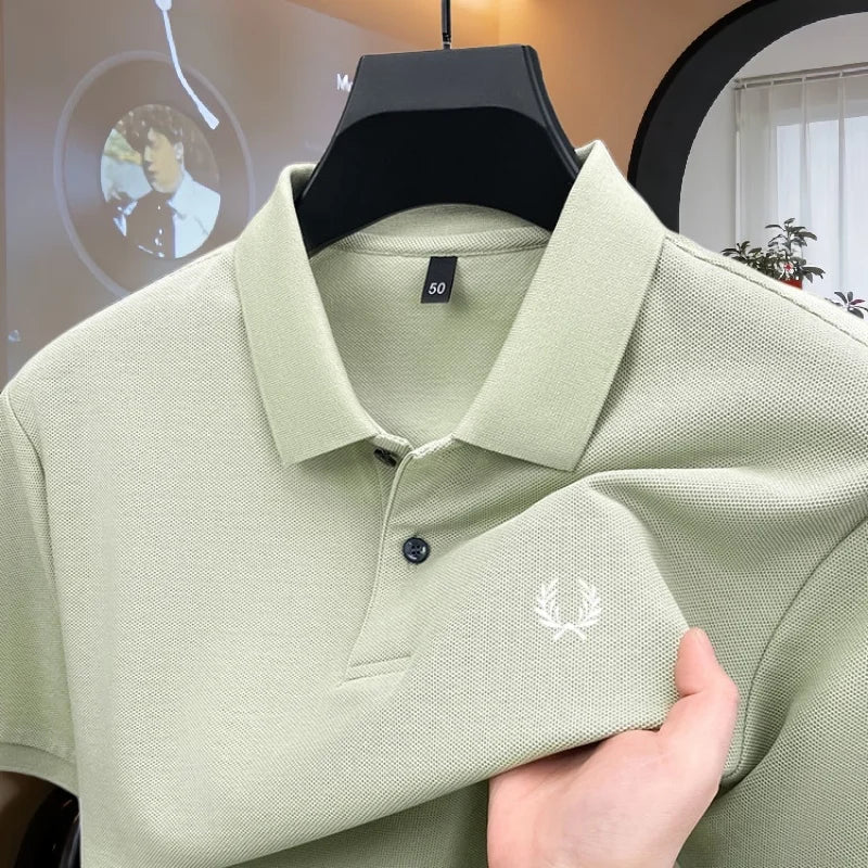 100% pure cotton 2026high-end brand men's short sleeve polo shirt summer fashion luxury wheat embroidery golf top casual T-shirt
