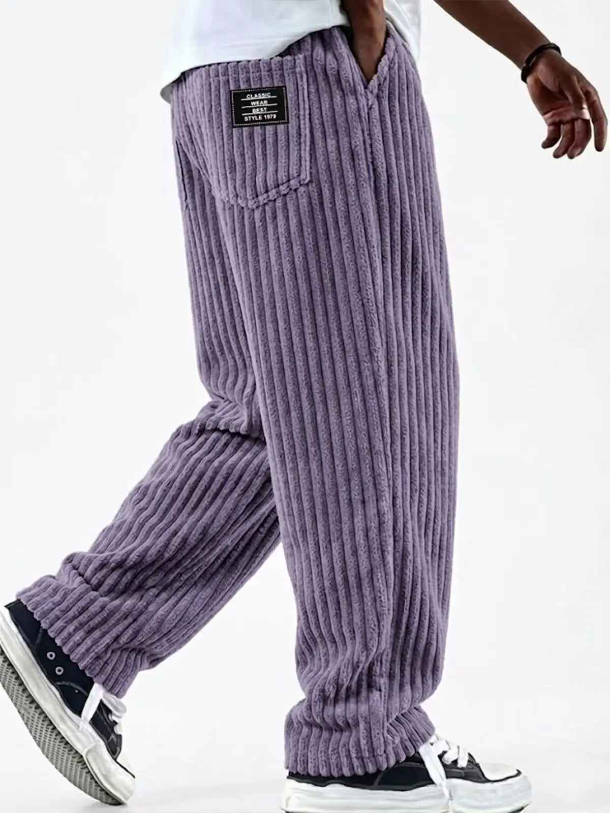 Retro Vertical Striped Men's Pants Corduroy Casual Pocket Trousers Loose Baggy Pants Straight Sweatpants Outdoor Streetwear