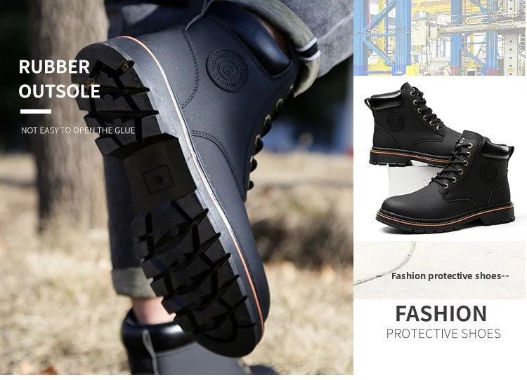 high-top Work Boots For Men Anti-smash Anti-puncture Work Shoes with Steel Toe leather safety shoes men for work waterproof shoe
