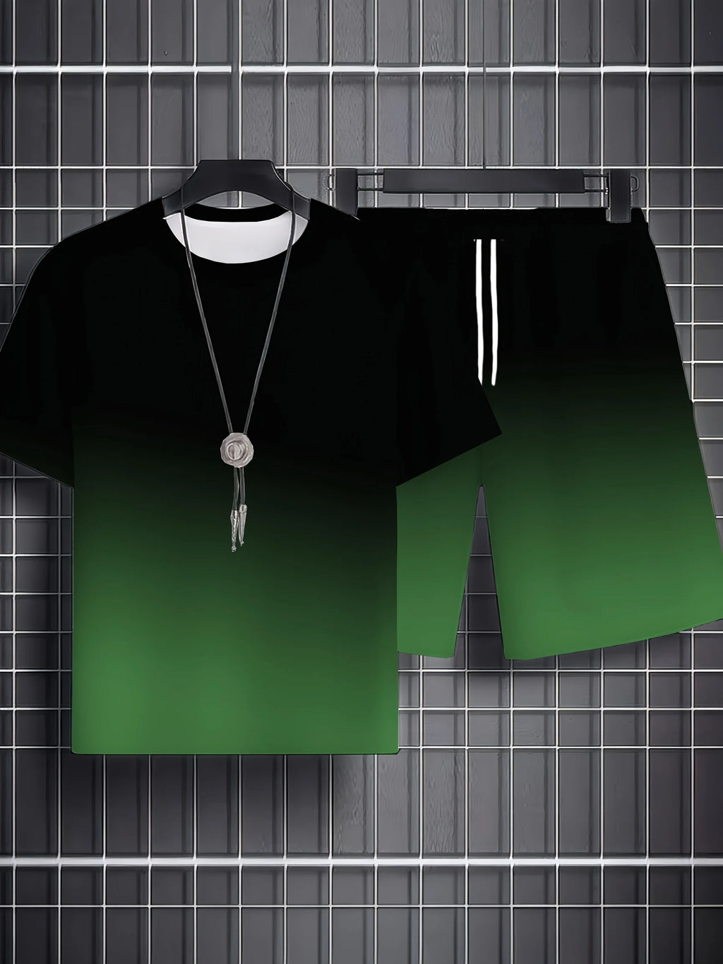 Summer Men's Chicago-Themed Relaxed Set Size 32 Printed T-Shirt and Shorts Set Adult Sports Casual Plus Size Two-Piece Set