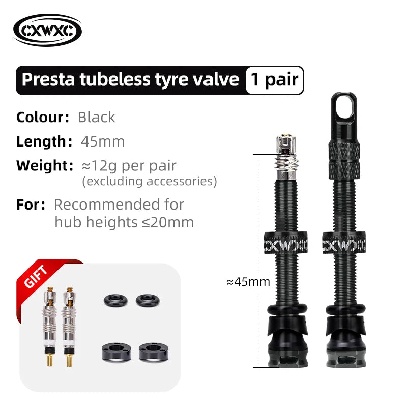 CXWXC 1Pair Bicycle Presta Valve 45/65/85mm Aluminum Alloy Valve For Tubeless Road/MTB/Gravel Bike Rim Valve Accessories
