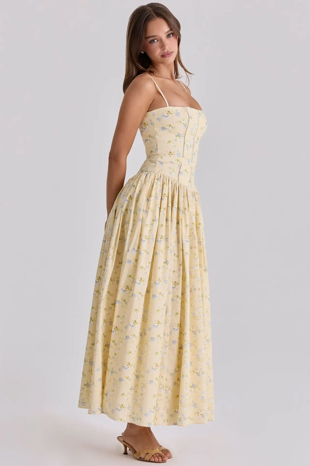Oligai Summer Floral Print Spaghetti Strap Midi Dress Women Party Dress Elegant Vintage Holiday Beach Wear Dress