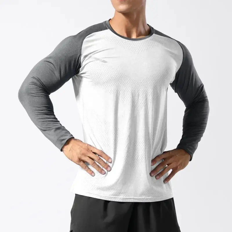 Simple Contrast Color Sports T Shirt For Men Fashion Fitness 3D Printed Long Sleeve Sportswear T-shirt Loose Breathable Gym Tees