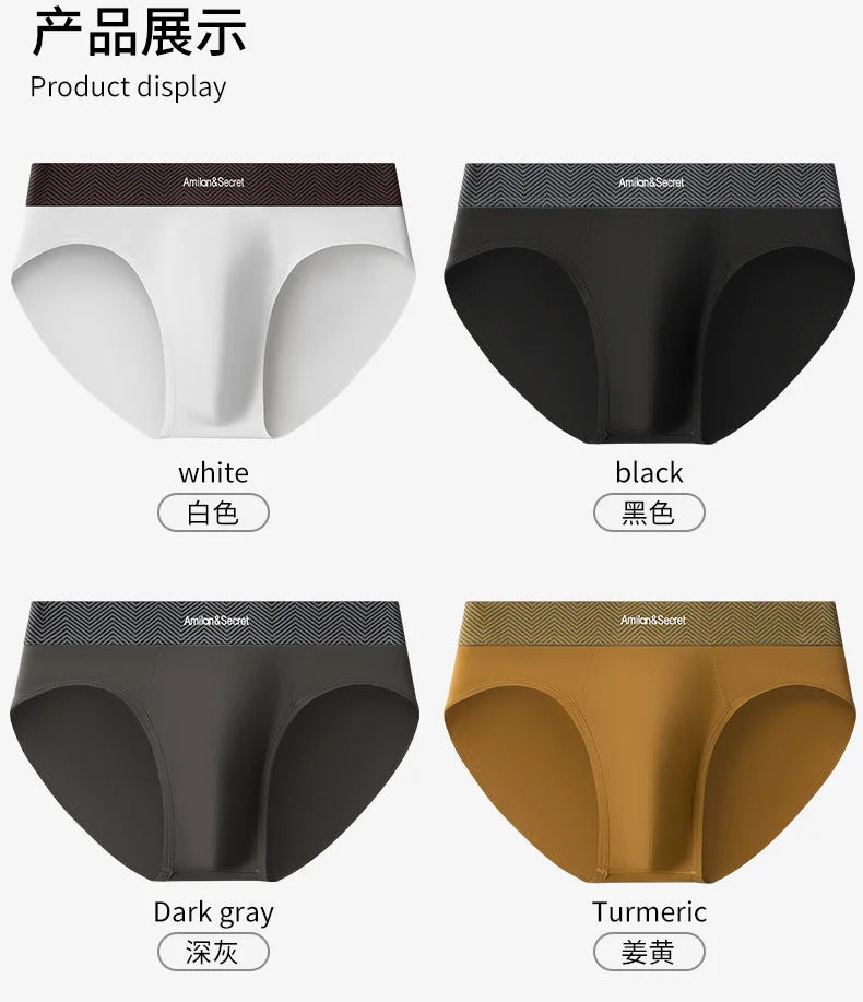 3Pcs Men’s Cotton Briefs No Fly Mid Waist U Convex Pouch Triangle Underpants Solid Color Breathable Summer Daily Underwear Male