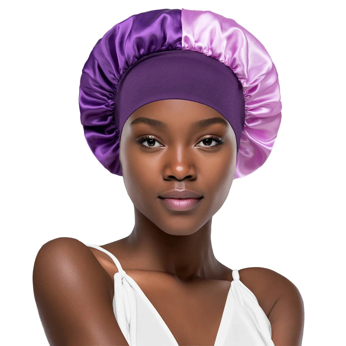 Women Wide Edge Satin Bonnet Sleeping Hat Double Colors Round Shower Caps Unisex Cap Apparel Accessories