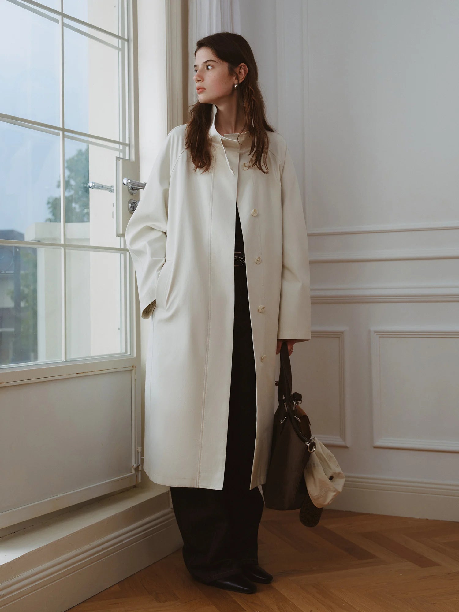 FSLE British Style Design Stand Collar Windbreaker Trench Jacket for Women 2025 Autumn New Arrival Casual Chic Coats for Women