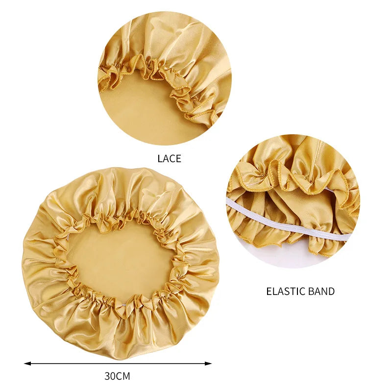 Women Solid Satin Sleeping Night Caps Elastic Band Hair Care Bonnets Used To Hair Care