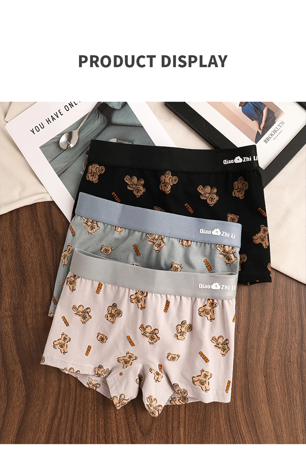 3PCS/Pack Autumn Winter Cotton Cute Bear Print Women's Panties Antibacterial Breathable Crotch Underwear Comfortable Soft Linger