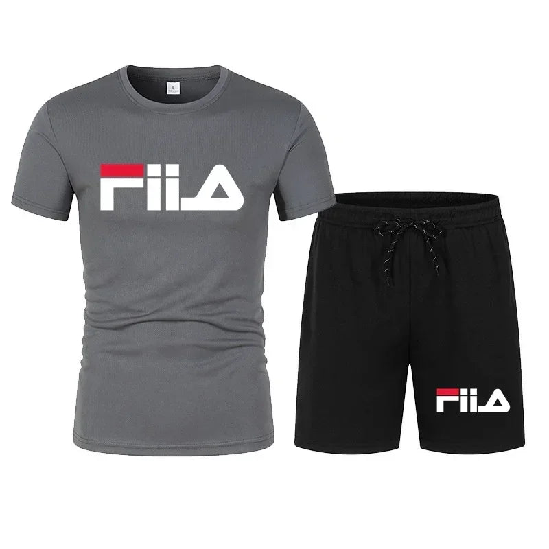 Men's short-sleeved suit, modern casual summer sports outfit, moisture-wicking and breathable mesh T-shirt and shorts combinatio