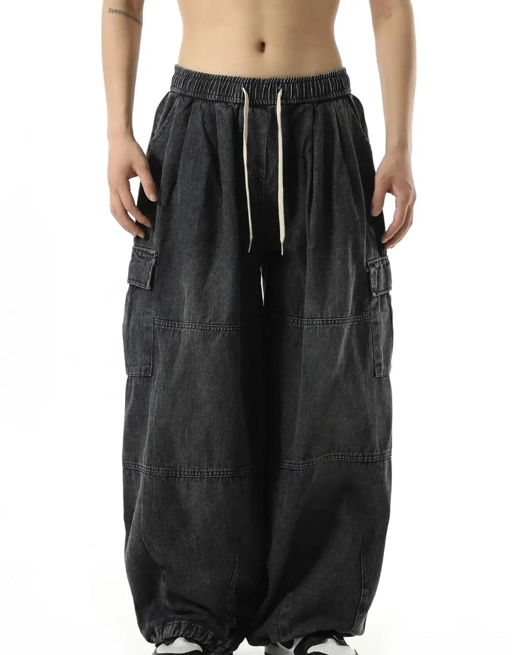 Y2k Black Baggy Cargo Jeans Trousers Men Streetwear Casual Hippie Jogging Wide Leg Oversize Long Male Denim Pants