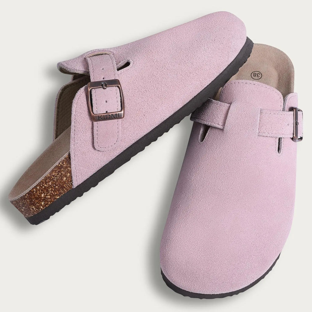 Crestar Women's Suede Clogs Leather Mules Cork Footbed Sandals Potato Shoes with Arch Support Fashion Leather Mules Shoes