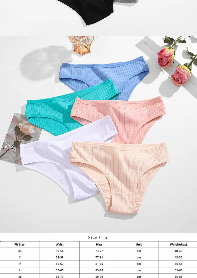 4PCS/SET Women's Cotton Panties Sexy Soft Striped Underpants Solid Color Briefs Female Comfortable Stretch Lingerie M-XL
