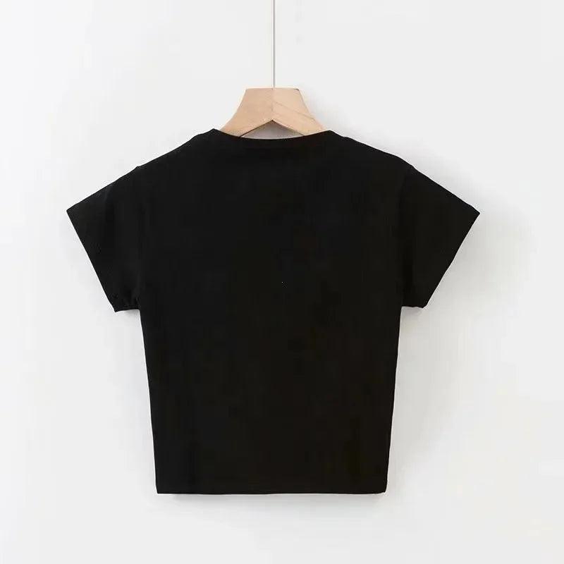 Harajuku Crop Tops Summer Slim Sports Vest Sexy Women Short Sleeve U-Neck Tee Tank Tops Female Solid Black/White Y2k Clothes
