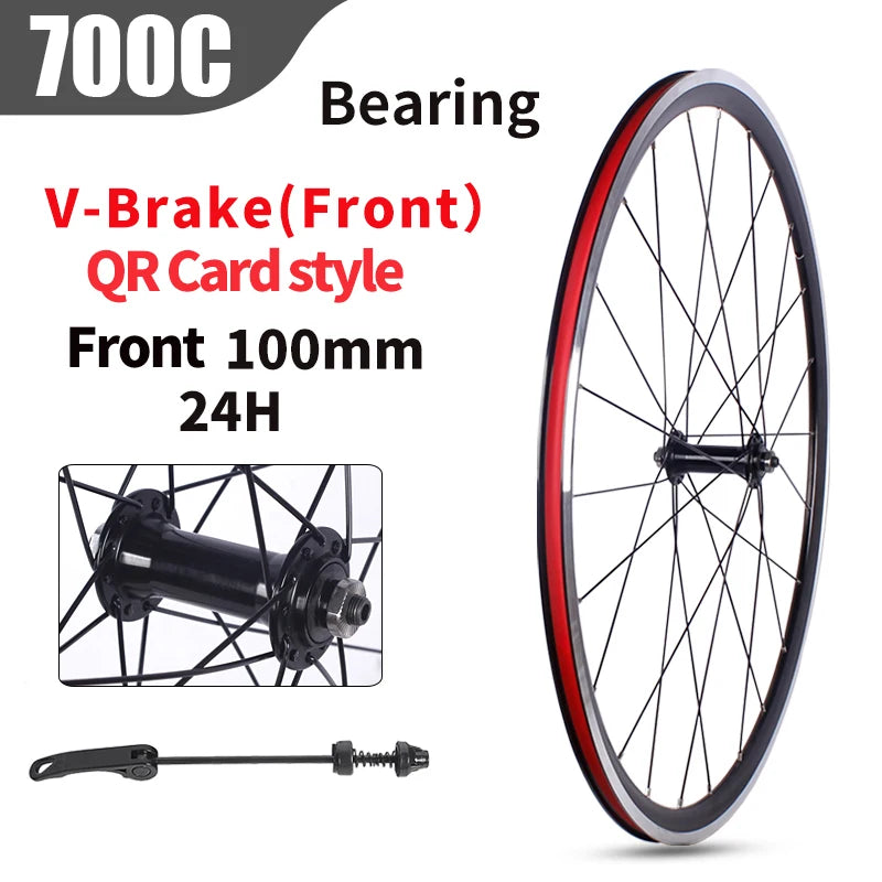 Road Bicycles Wheel Set 700C V Brake Bearing Card QR Hubs 100X130mm 24H Double Layer Aluminum Alloy 30mm Rim 7/10S Bike Wheels