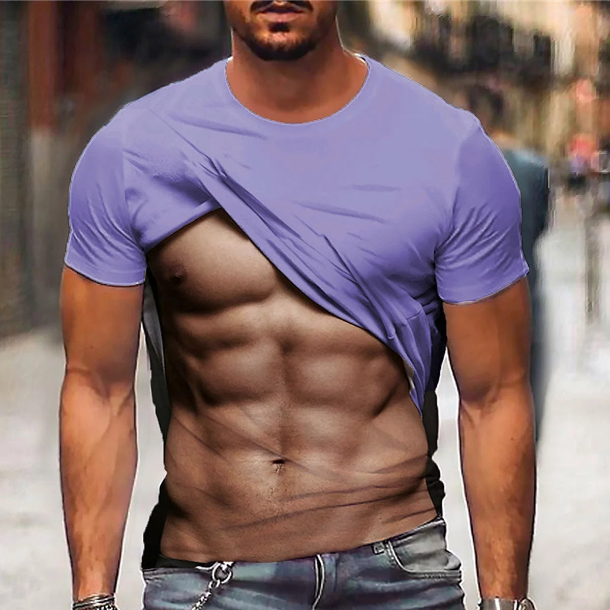 Men's Muscle Graphic T shirt Funny 3D Fake Abs Print Short Sleeve T-shirt For Men Outdoor Fitness Running Sports Casual Tees Top