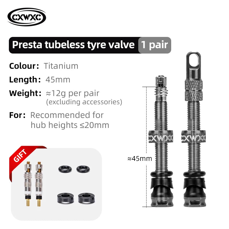 CXWXC 1Pair Bicycle Presta Valve 45/65/85mm Aluminum Alloy Valve For Tubeless Road/MTB/Gravel Bike Rim Valve Accessories
