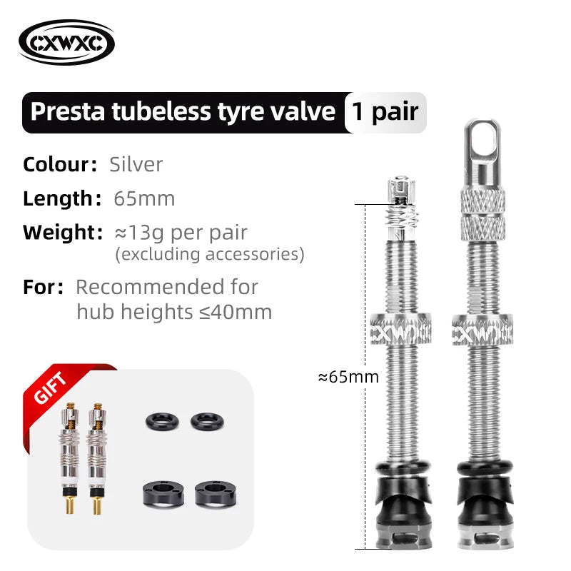 CXWXC 1Pair Bicycle Presta Valve 45/65/85mm Aluminum Alloy Valve For Tubeless Road/MTB/Gravel Bike Rim Valve Accessories