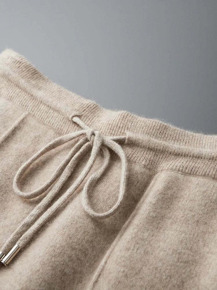 Autumn and Winter Thickened High Waisted 100% Merino Wool Men's Pants Small Leg Pants Casual Business Knitted Sweatpants Warm