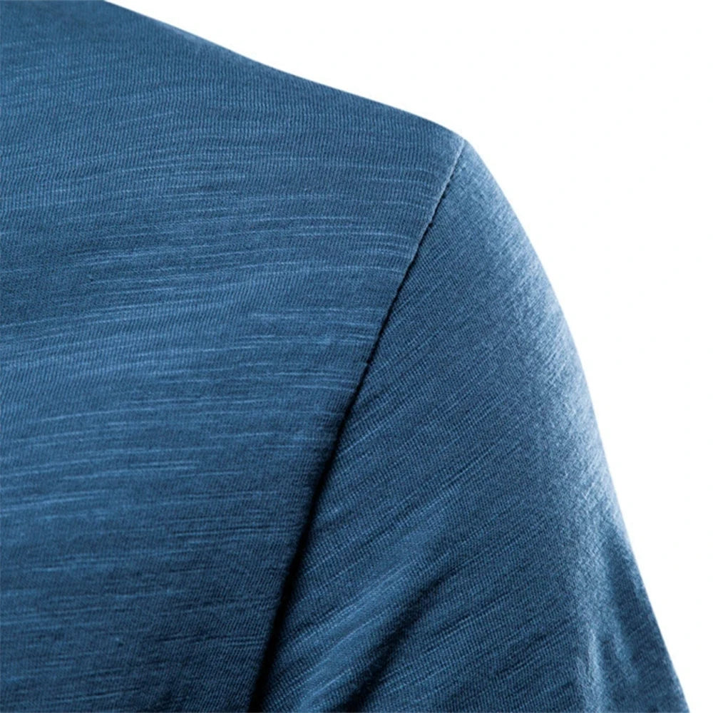 S-5XL 100% Cotton Men's T-Shirts Fashion Design V-neck Casual Slim Fit Basic Solid Summer T Shirt For Men-F037