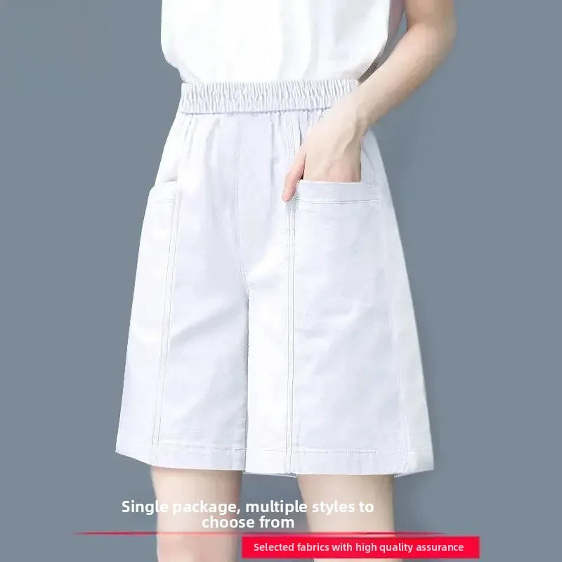 Summer Casual Loose High Waist Slimming Cotton Wide Leg Five-Quarter Length Women's Shorts Versatile Workwear Style Shorts