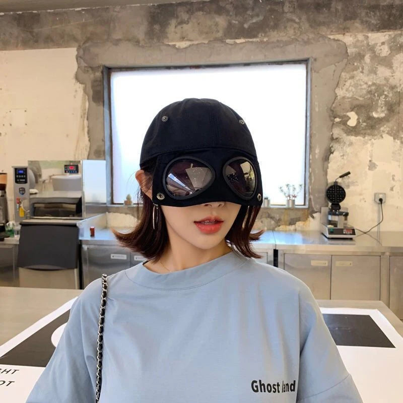 Hip Hop Aviator Hat With Sunglasses For Men Women Fashion Glasses Bonnet Summer Outdoor Sun Visors Fashion Punk Baseball Cap
