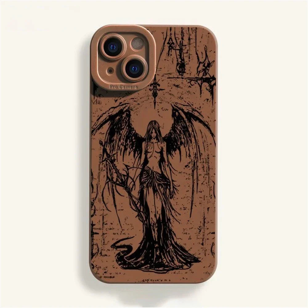 Super Cool Luxury Black Angel Death demon Phone Case For iPhone 16 15 14 13 12 11 Pro Max XS MAX XR 7 8 PLUS Y2K Silicone Cover