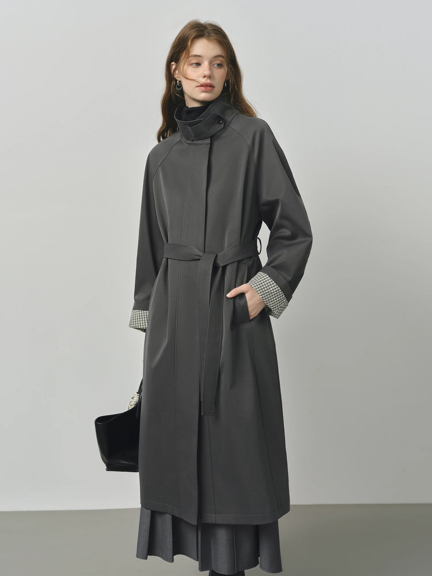 FSLE British Style Design Stand Collar Windbreaker Trench Jacket for Women 2025 Autumn New Arrival Casual Chic Coats for Women