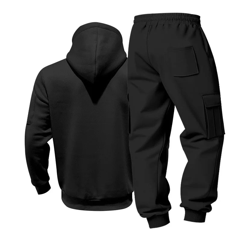 Men's Full Zip Hooded Tracksuit 2 Piece Set Casual Cargo Pocket Jogger Suit Outdoor Sports Hoodie And Pants Set