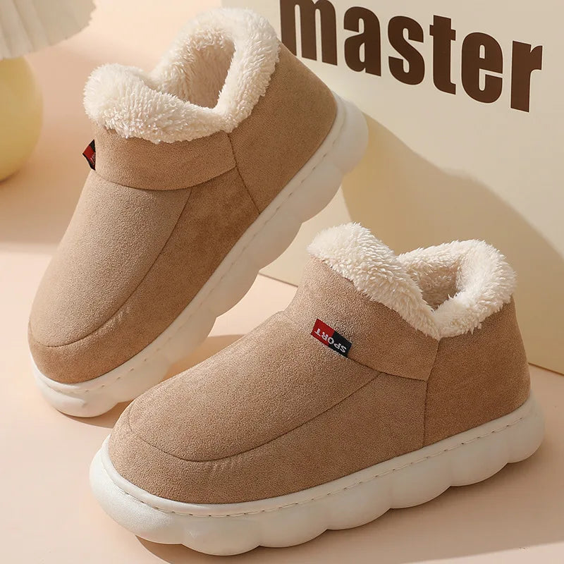 Shevalues Fashion Fur Slippers For Women Men Winter Warm ankles Cozy Furry Slides Home Indoor Soft Sole Plush Slides Cotton Shoe
