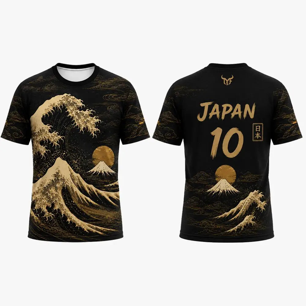 Japanese Ukiyo-e Wave Print Jersey Outdoor Sports Quick-drying Short Sleeve Football T-shirt Street Casual Unisex Round Tops