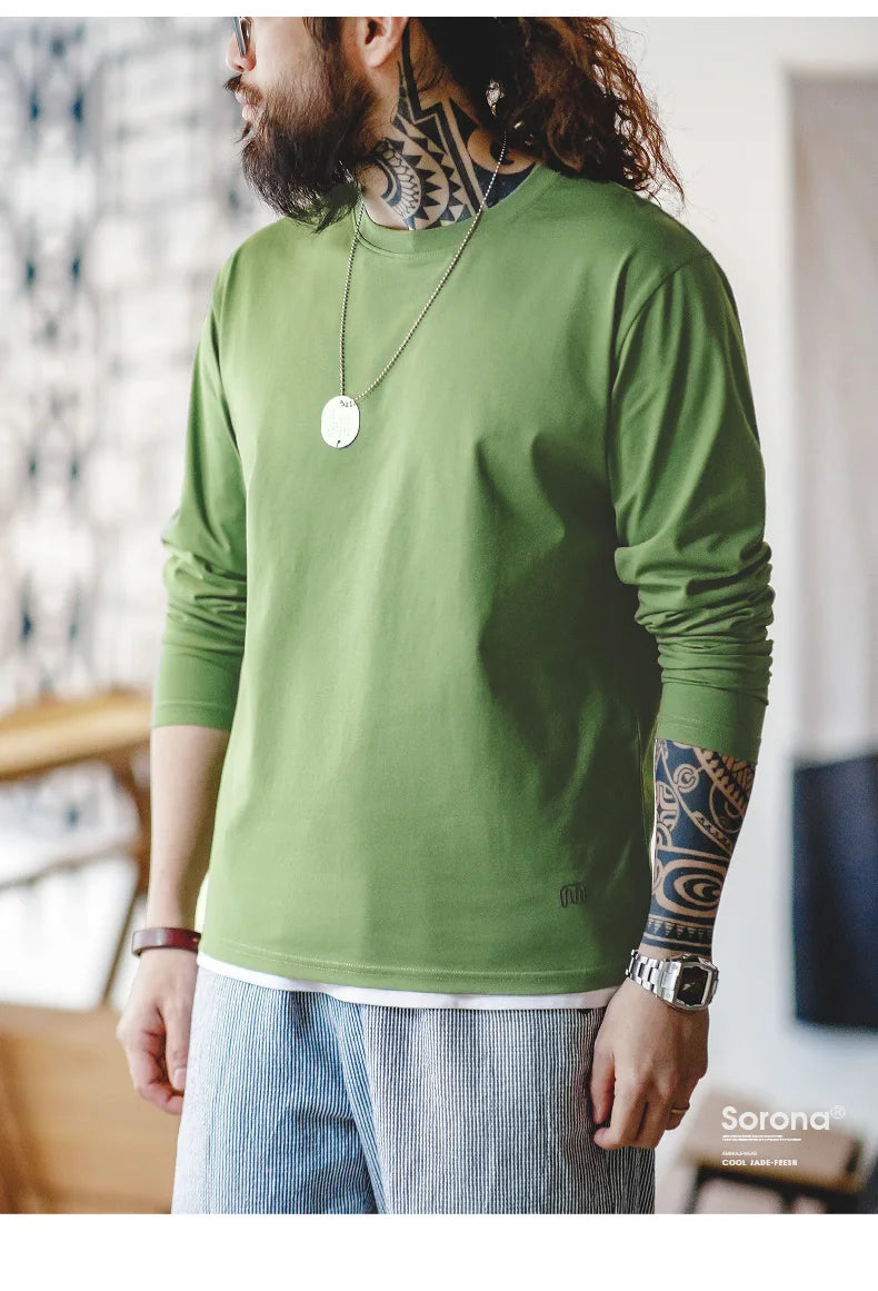 Maden New Casual Sorona Cool Long-sleeved T-shirt Quick-drying Antibacterial Round Neck Top for Men's Spring And Autumn