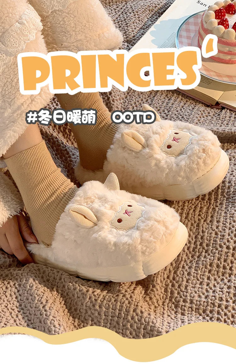 Home Fuzzy Slipper Women Sheep Fluffy Winter Warm Fur Plush Indoor Lazy Female Thermal Furry House Shoe Flat Flip Flop Ladies