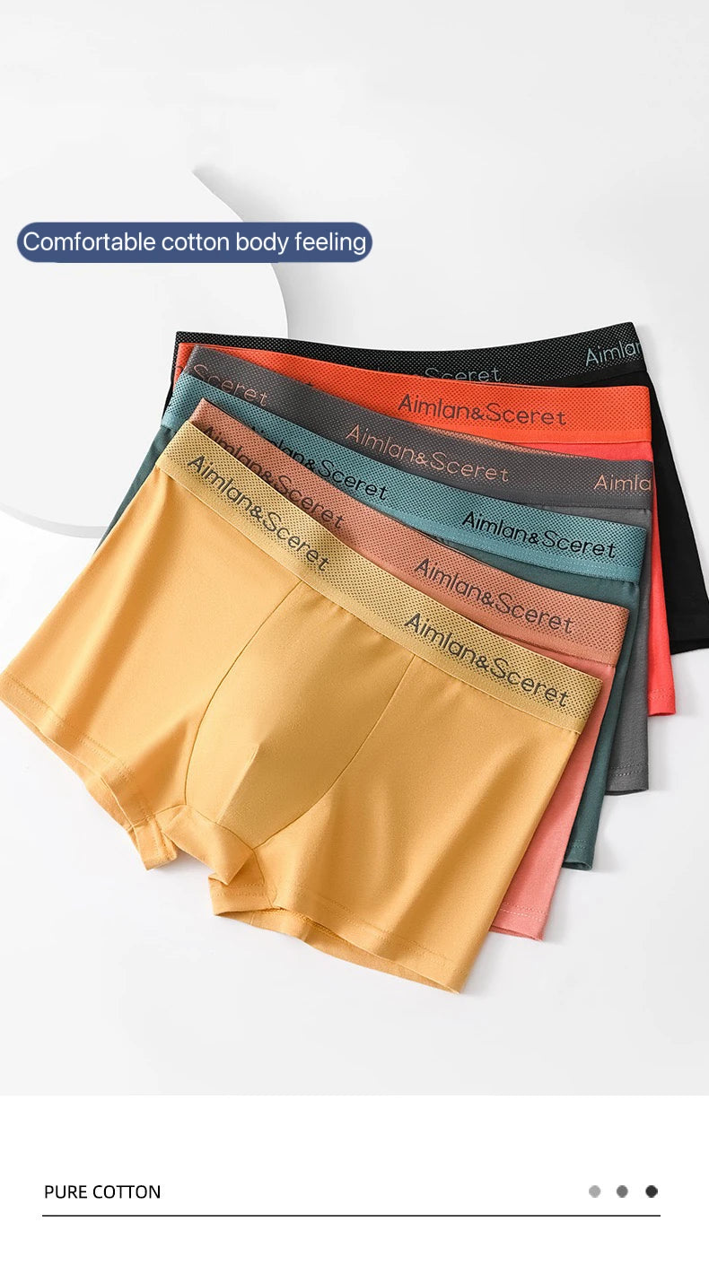 4Pcs Men Underwear Sporty Boxers Plus Size Youth Boxer Shorts Comfortable Breathable Flat Pants Men's Square Panties Briefs Gift