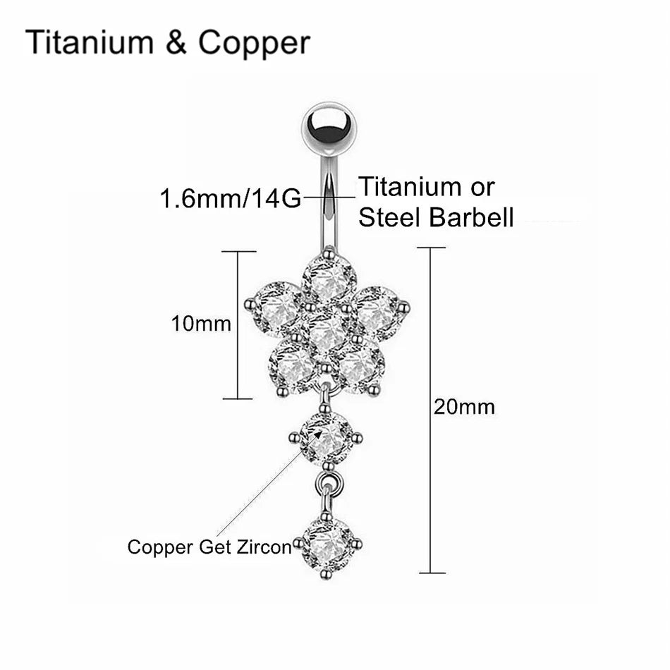14G Surgical Titanium Dangle Belly Button Rings for Women Belly Ring Dangling Navel Piercing Jewelry with Heart Flower Butterfly