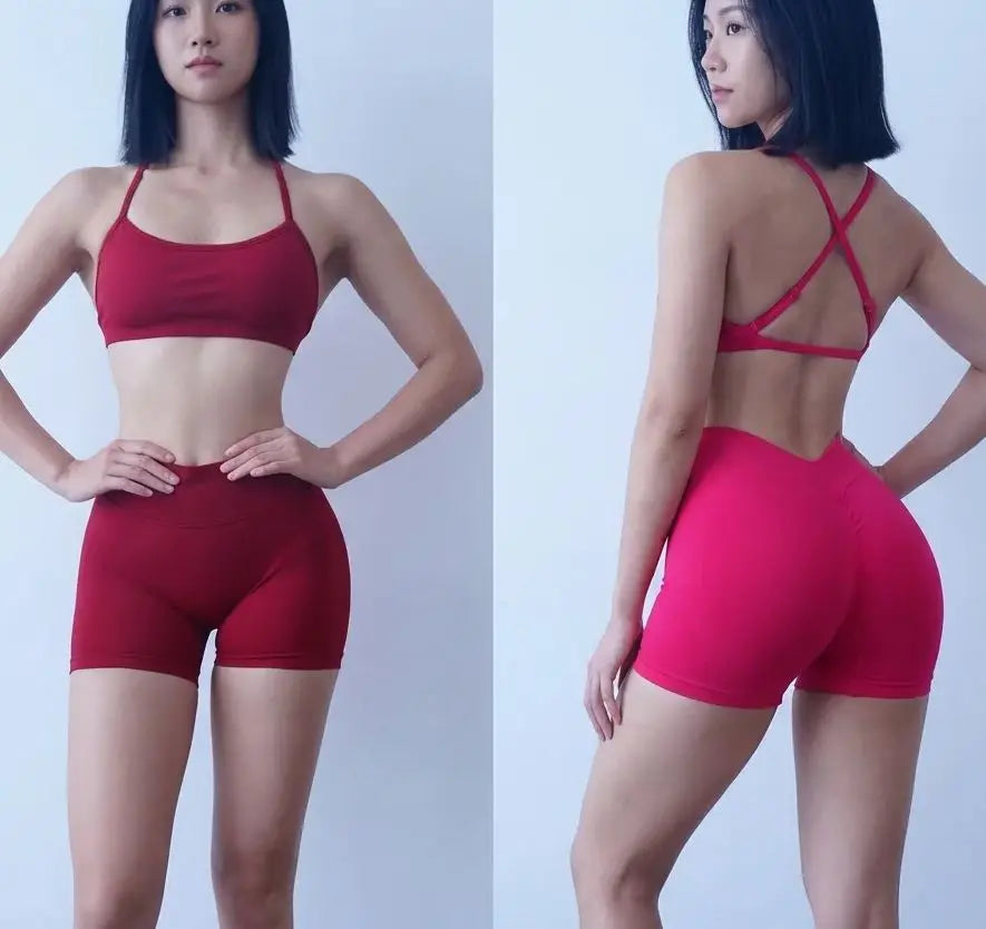 Women's 2-Piece Yoga Suit Seamless Fitness Suit Gym Clothes Sports Bra Impact Shorts Set Workout Set Gym Outfit