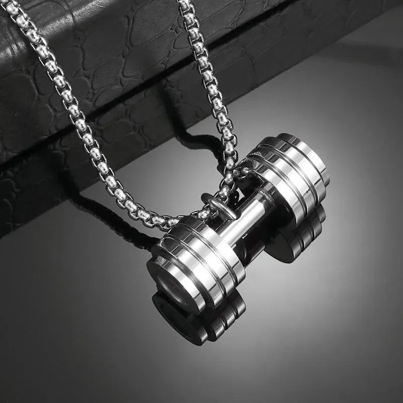 Stainless Steel Barbell Dumbbell Pendant Men\\'s Fitness Bodybuilding Necklace Women\\'s Gym Casual Sports Jewelry