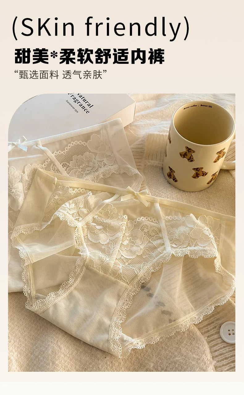 1Pcs Women's Underwear Panty black Sexy Lace Panties Girl Hollow Comfort Briefs Mid Waist Seamless Underpants Female Lingerie