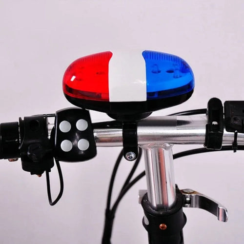 6 LED 4-Tone Bicycle Horn for Kids - Police Car Light Electronic Siren Bell Plastic Cycling Safety Accessory