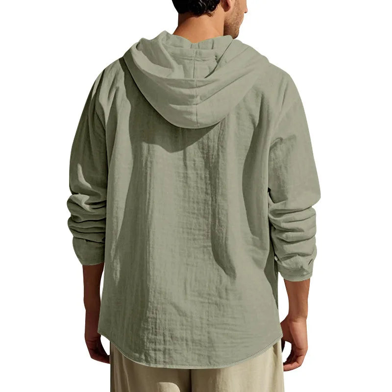Men's Linen Long-Sleeved Shirt And Pants Set Breathable Outdoor Leisure Hiking Beach Sports Clothing for Spring Summer Autumn