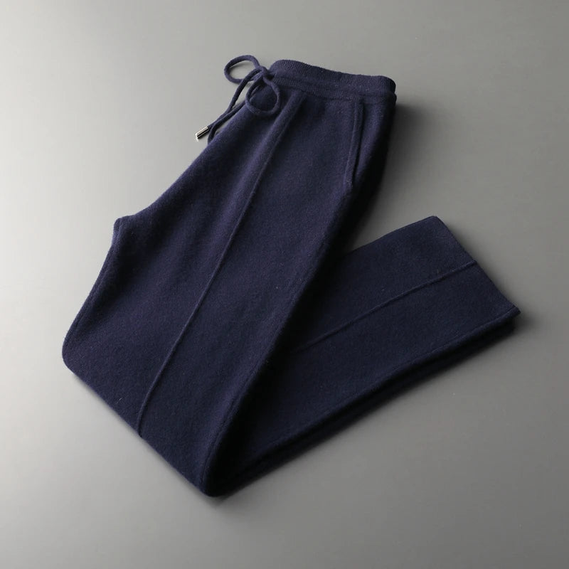 Autumn And Winter New Thick Leisure Cashmere Pants Men's Slim Knitted Pants 100% Pure Wool Pants To Keep Warm