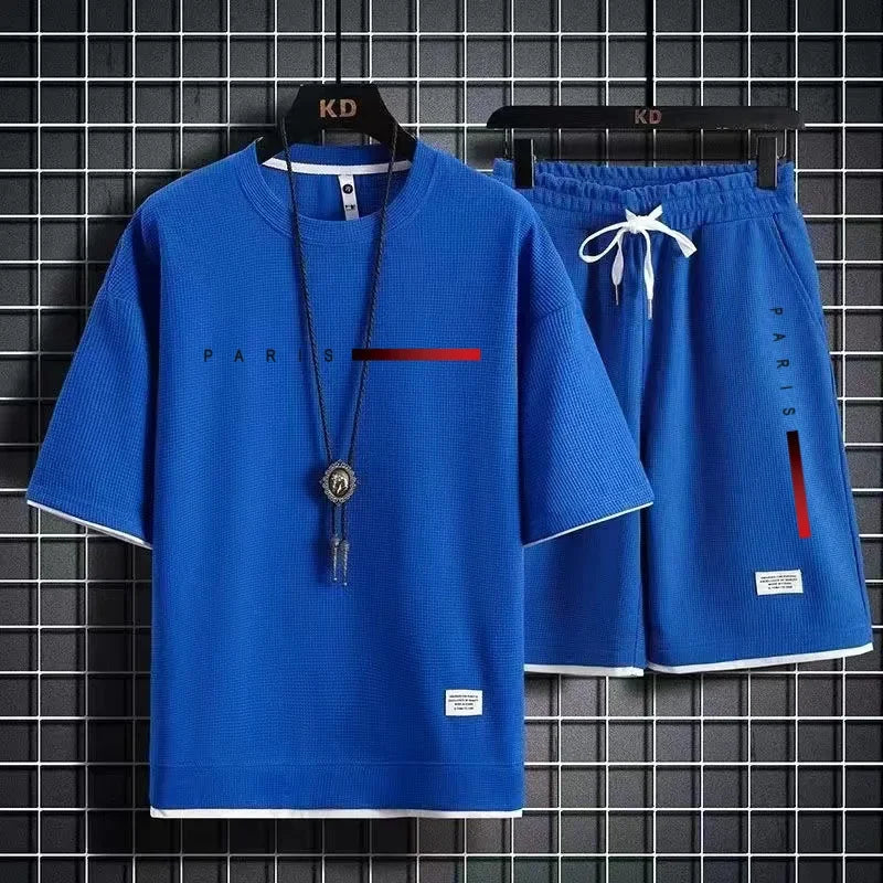 2026 New Trend Hot Summer Sports Suit Modern Casual Suitable for Men Breathable T-shirt Shorts Two-piece Casual and Fashionable