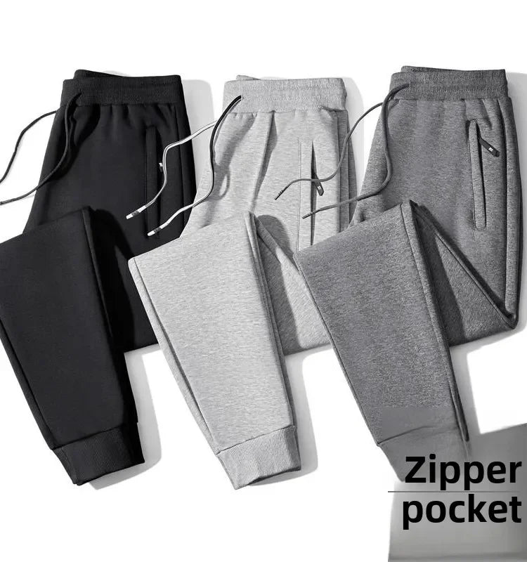 Men's Casual Straight Leg Pants Spring Autumn Loose Fit Fce Lined Bla ey Versatile Winter Trendy Brand Sweatpants