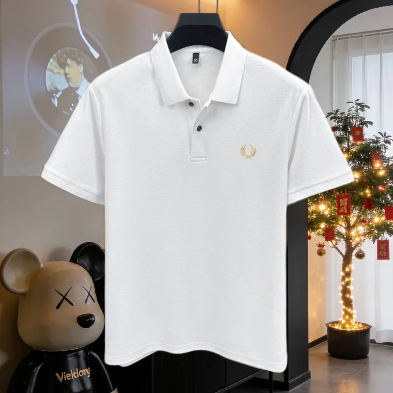 100% pure cotton 2026high-end brand men's short sleeve polo shirt summer fashion luxury wheat embroidery golf top casual T-shirt