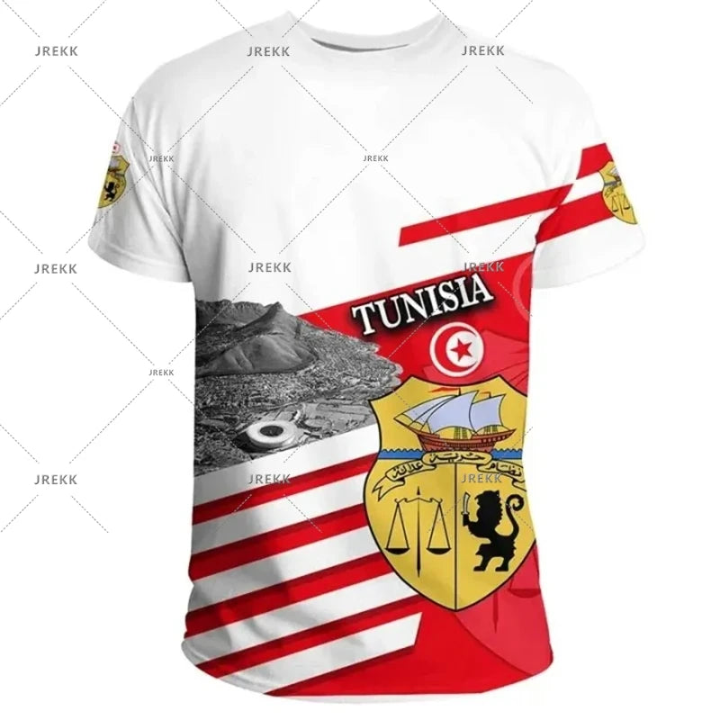 Tunisia National T-shirt For Men's Clothing Red Theme Print O Neck Short Sleeve T-shirts 2025 Summer Men Casual Sport Tee Top