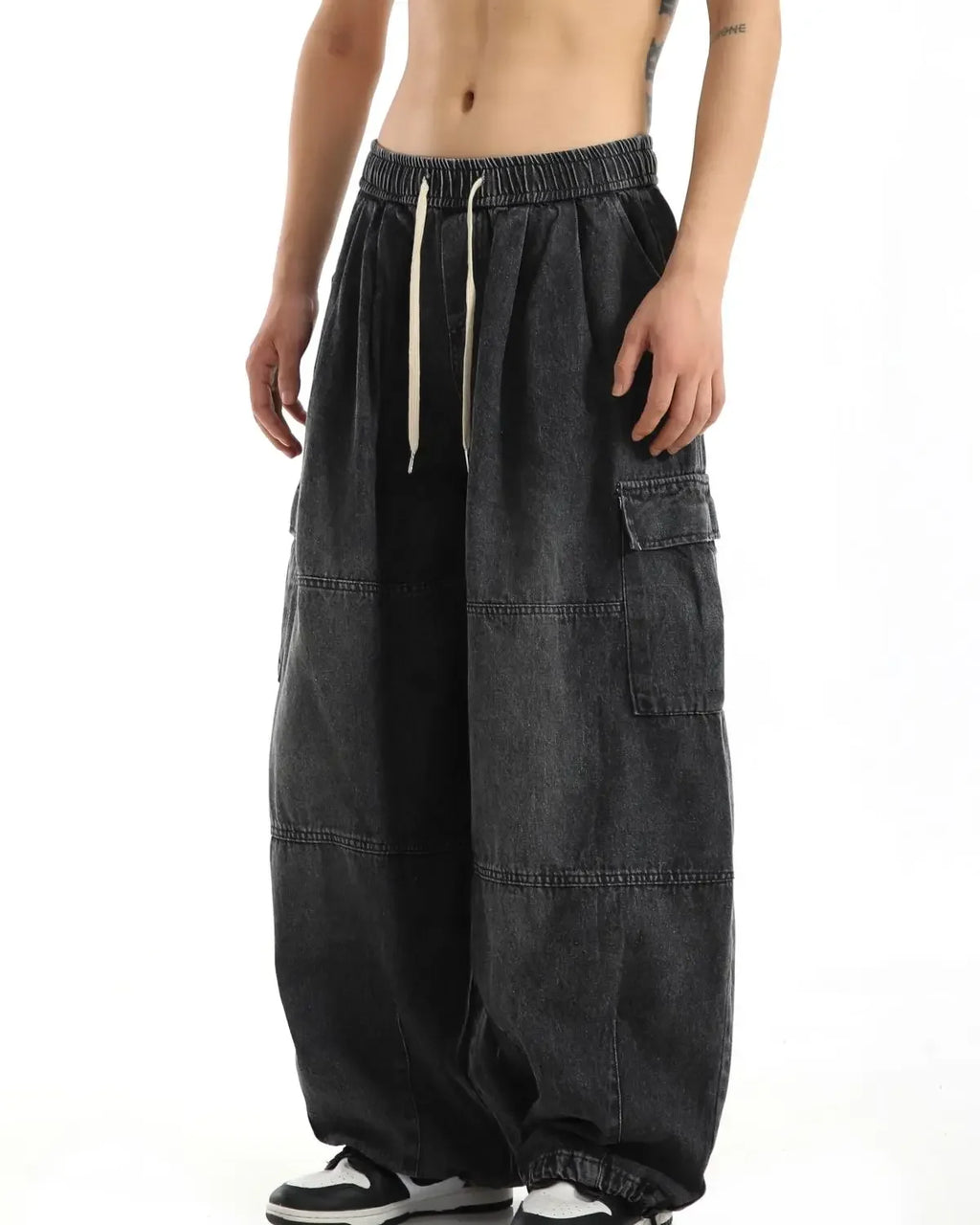 Y2k Black Baggy Cargo Jeans Trousers Men Streetwear Casual Hippie Jogging Wide Leg Oversize Long Male Denim Pants
