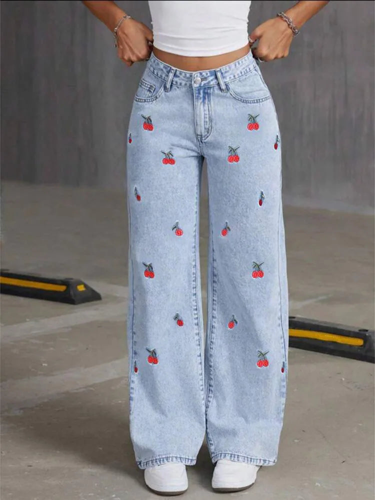 High Waist Loose Straight Wide Leg Denim Pants Women Vintage Casual Drape Long Jeans