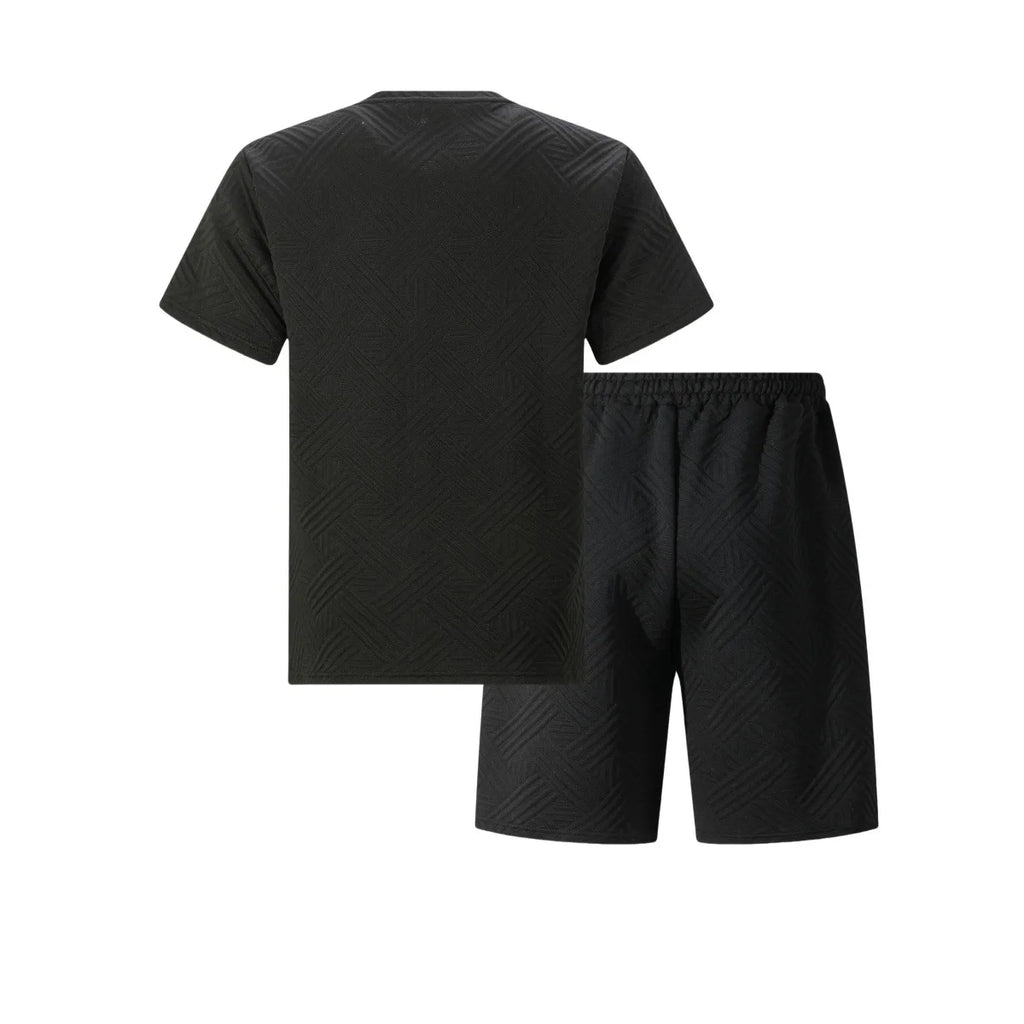 New men's summer jacquard short-sleeved shirt and short pants casual breathable T-shirt and short pants sports outfit streetwear