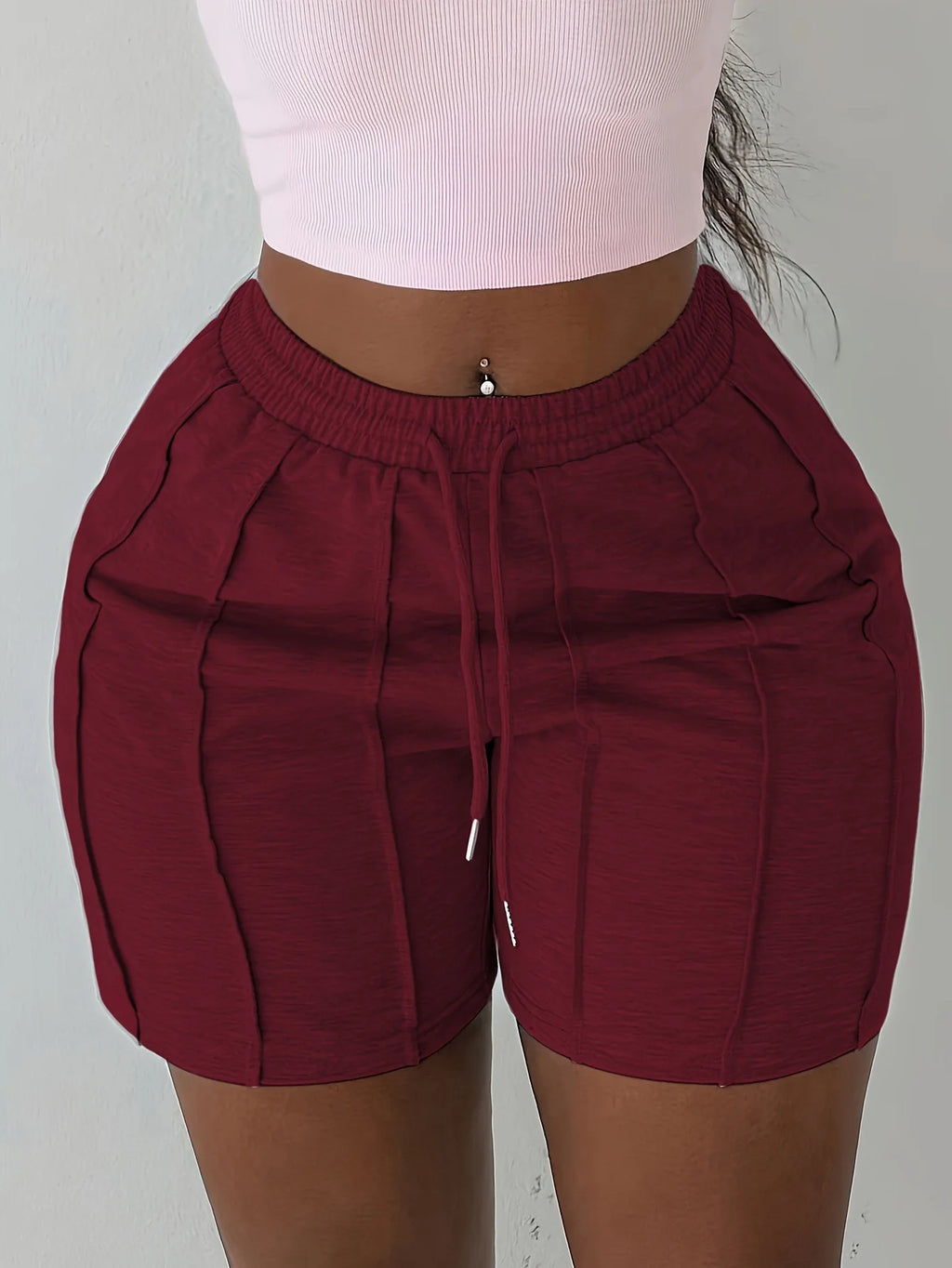 Women High Waisted Grey Shorts Summer Casual Drawstring Elastic Waist Slim Fit Biker Shorts with Vertical Seam Lounge Wear 2026