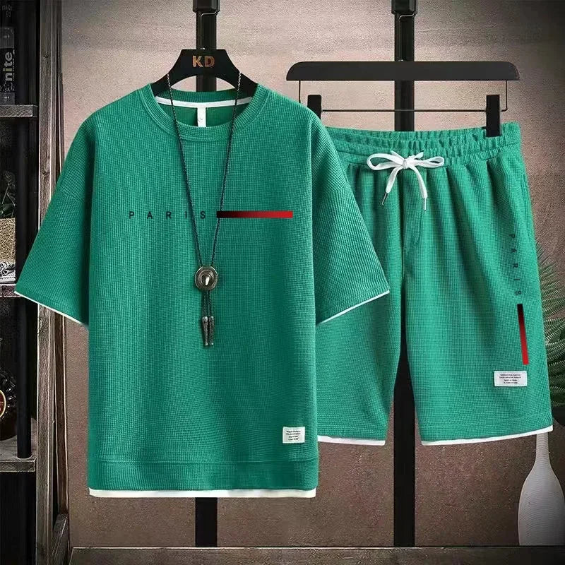 2026 New Trend Hot Summer Sports Suit Modern Casual Suitable for Men Breathable T-shirt Shorts Two-piece Casual and Fashionable