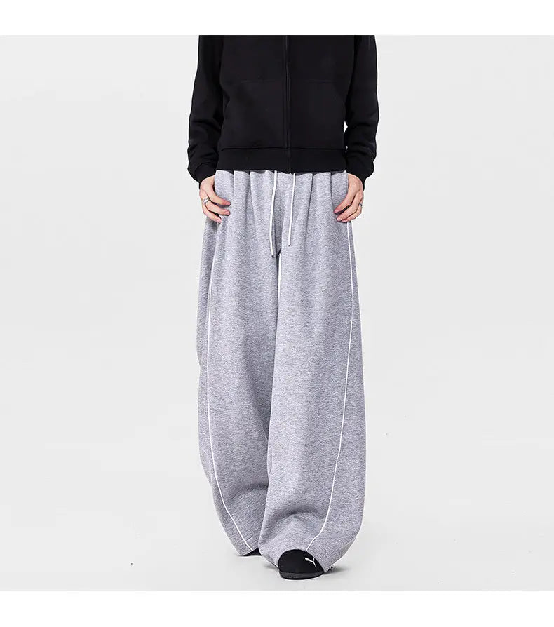 Men's Minimalist Oversized Wide Leg Sweatpants Contrast Stripe Drawstring Waist Streetwear Pants